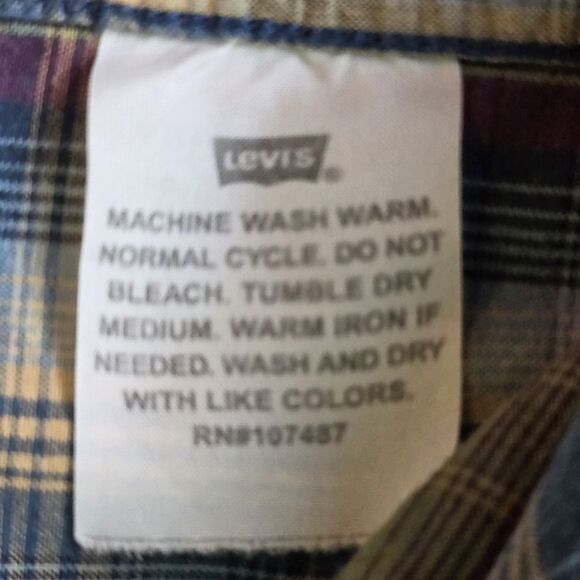 Levi's Red Tab Men's Small Blue & Green Plaid Button Down Long Sleeve Shirt - Picture 5 of 9